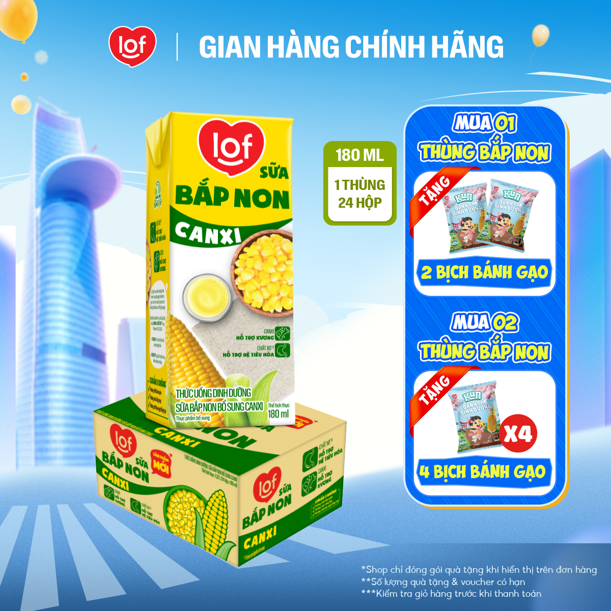 Sữa bắp non canxi LOF thùng 24 hộp x 180ml