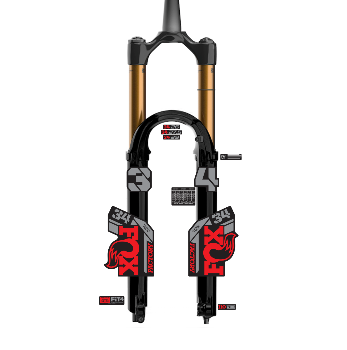 Tem decal dán phuộc xe đạp địa hình Fox kashima 34 2022 | cheetahdecals.com