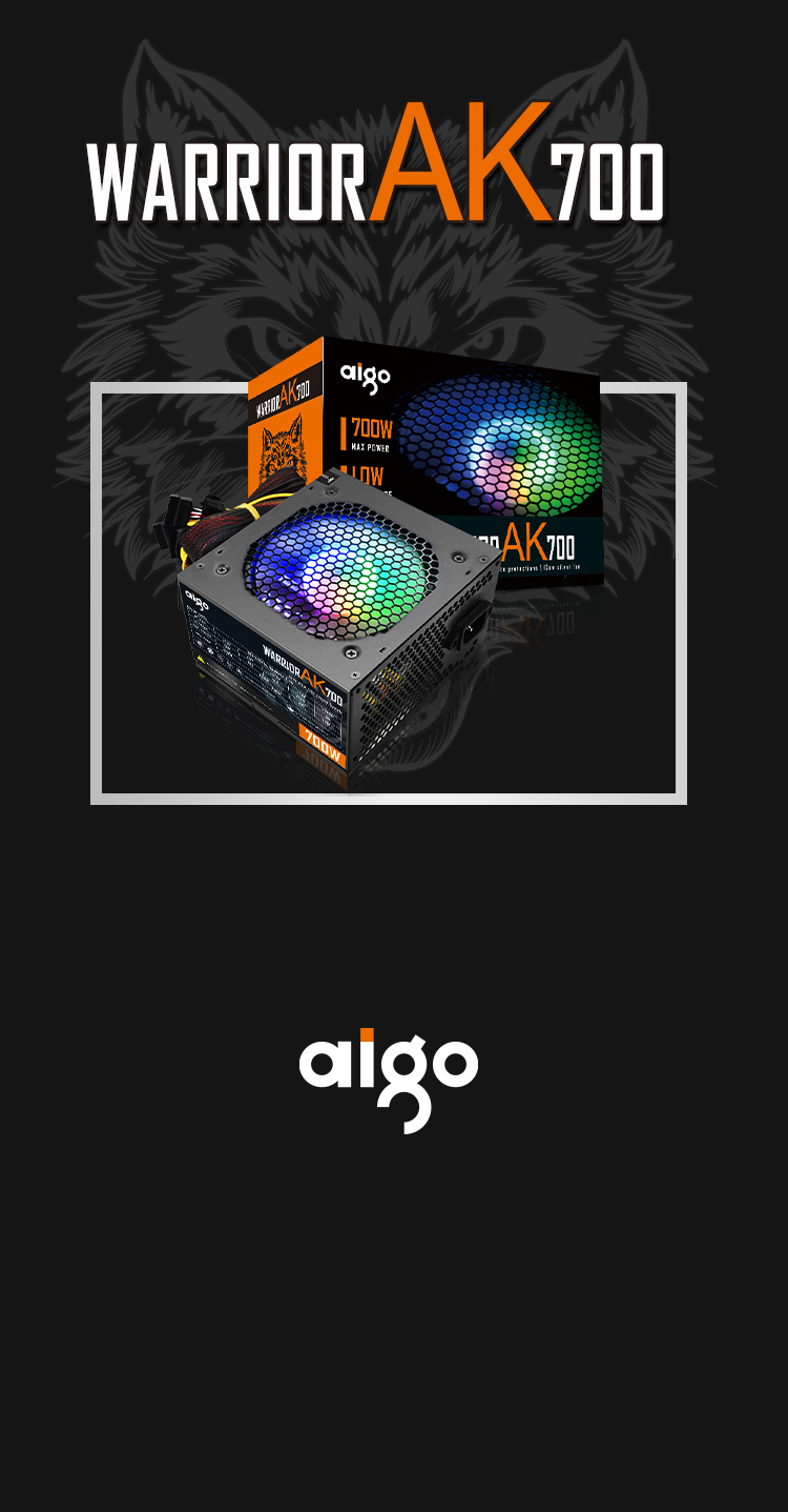 Aigo-Bloc d'alimentation PC PSU AK 700W, noir, gaming, silencieux
