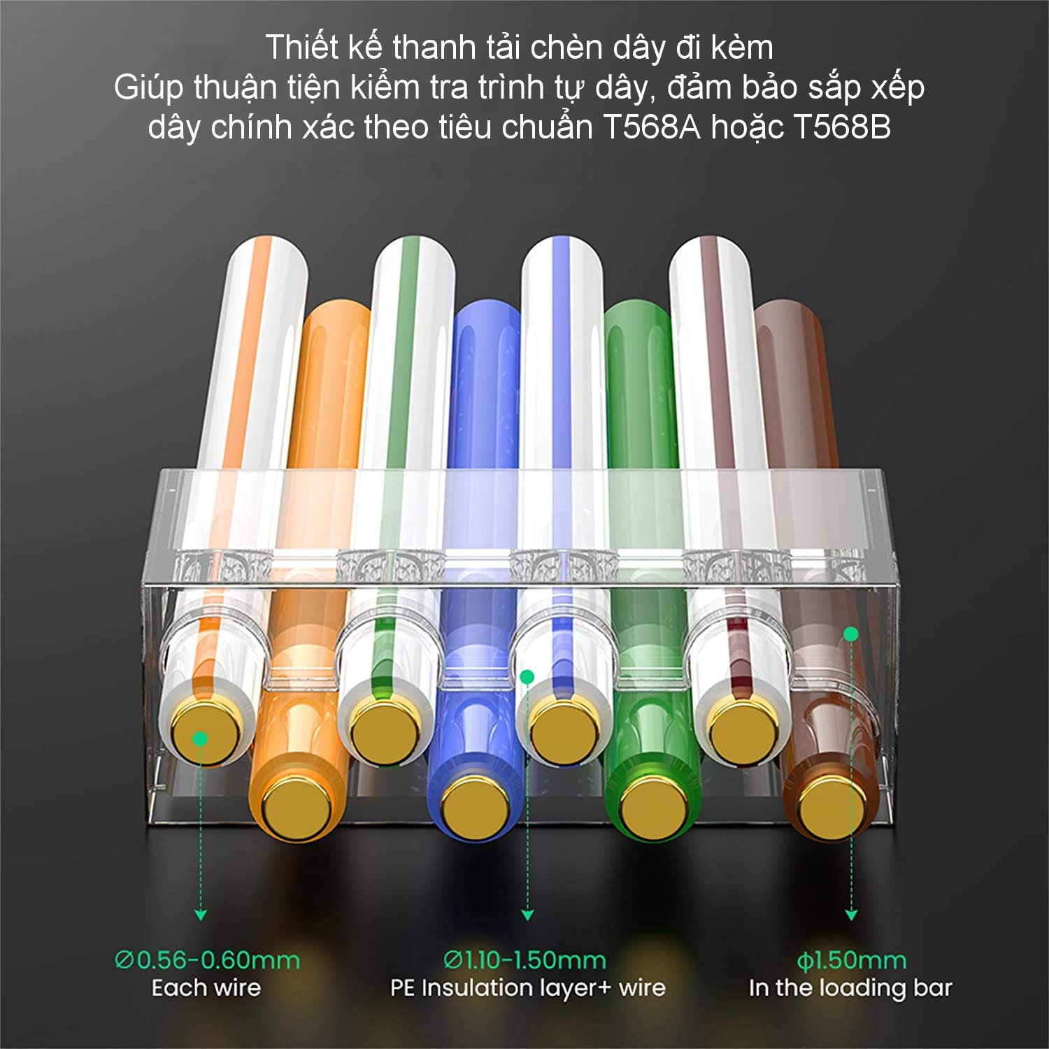 Hạt đầu bấm mạng bọc inox Cat6a Cat7 thiết kế đuôi kẹp cố định vào cáp, tốc độ 10Gbps UGREEN 70316 Hạt đầu bấm mạng bọc inox Cat6a Cat7 thiết kế đuôi kẹp cố định vào cáp, tốc độ 10Gbps UGREEN 70316