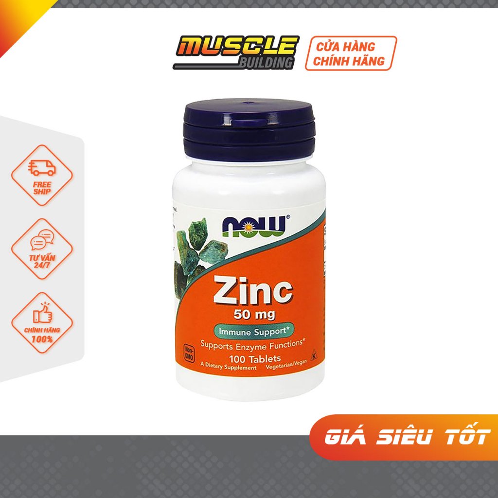 Zinc Kẽm Giúp Tăng Test Giảm Mụn Tăng Sinh Lý Tăng Miễn Dịch Bảo Vệ Cơ Thể Now Zinc Gluconate 50MG