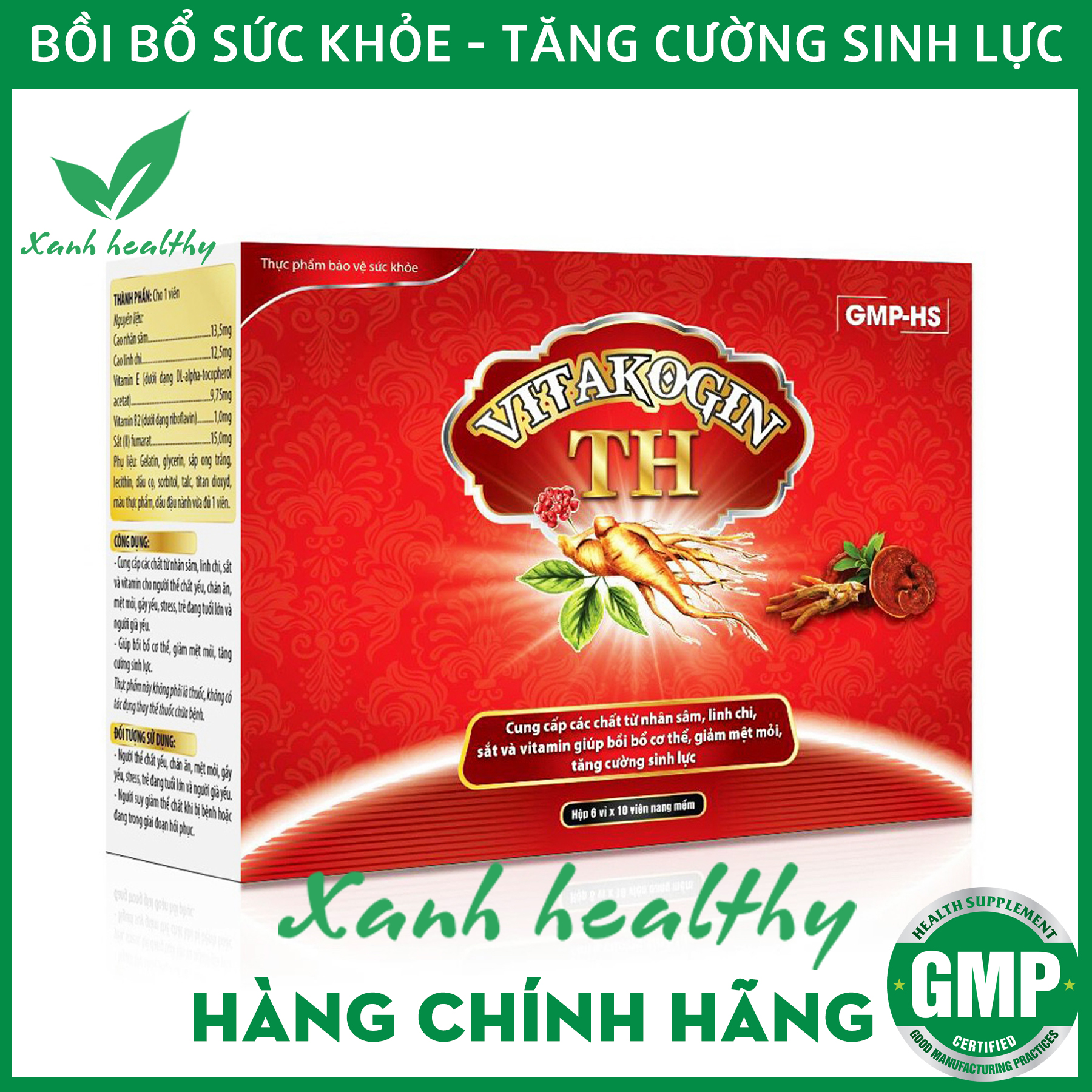 Viên uống bồi bổ VITAKOGIN TH date 14/5/23- thành phần nhân sâm, linh chi giúp bồi bổ cơ thể, giảm mệt mỏi, tăng cường sinh lực - Hộp 60 viên