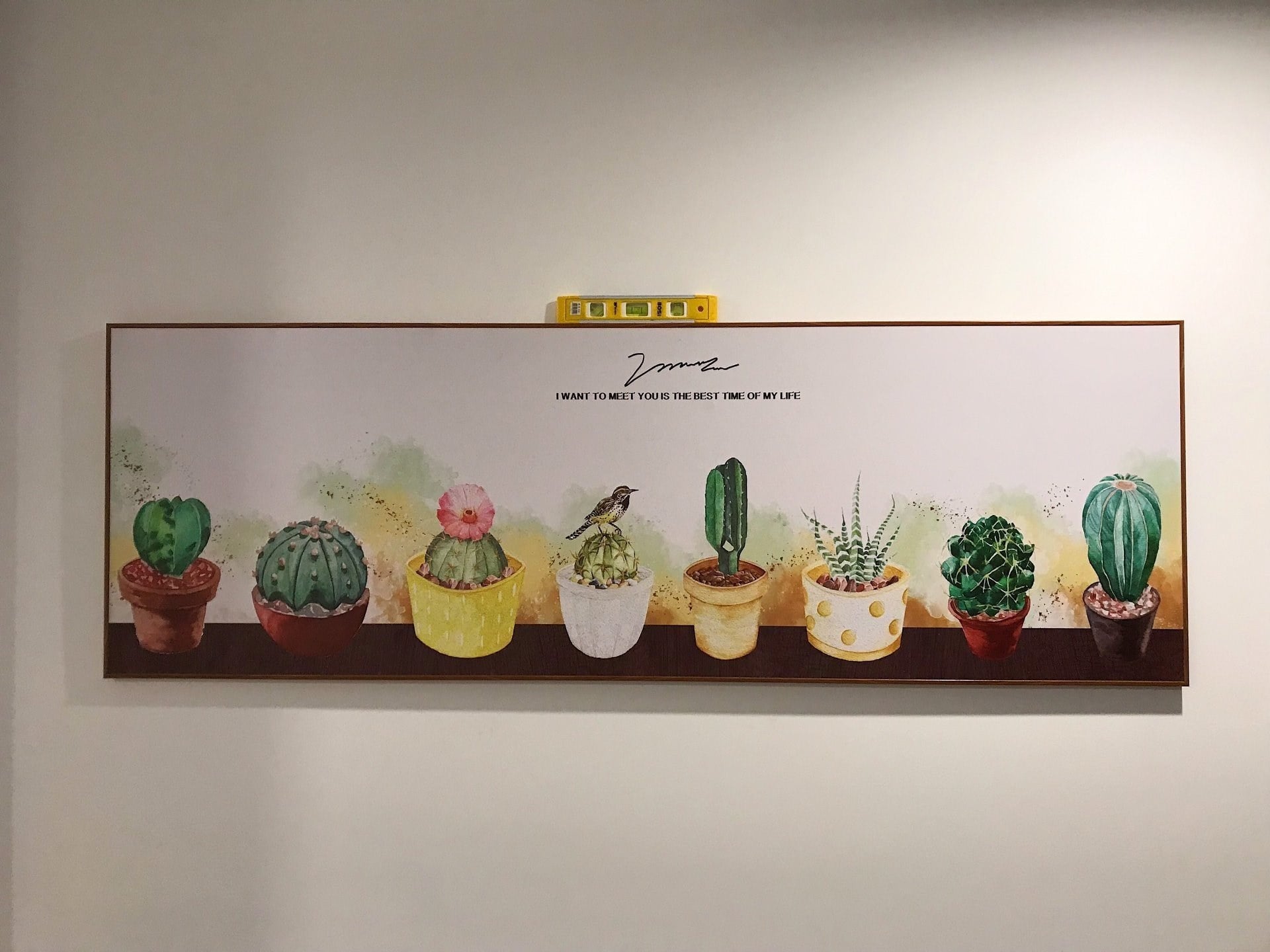 Tranh canvas Xương rồng cỡ 30x90cm, đã có khung, tặng móc treo