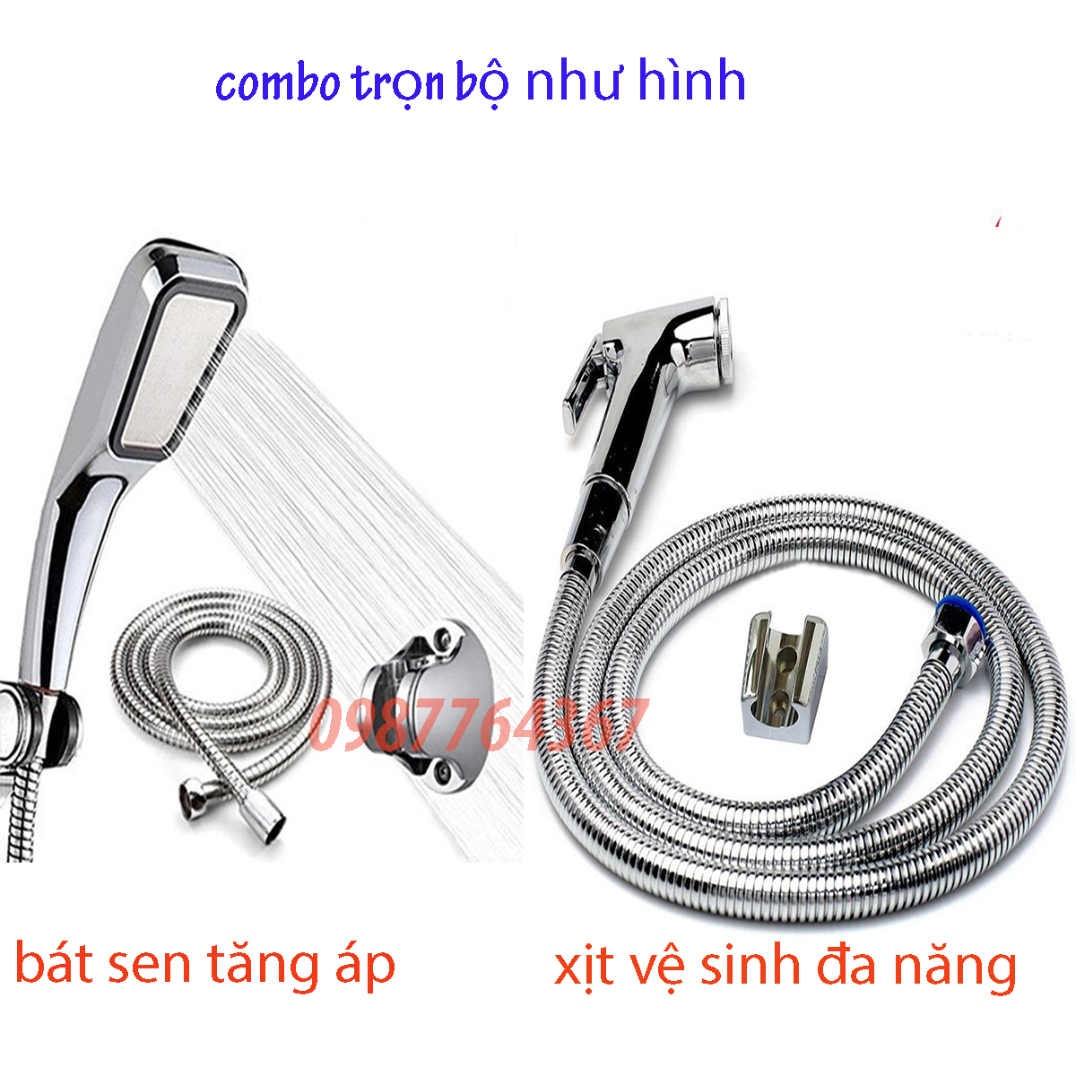 Combo bộ 2 sản phẩm vòi hoa sen tăng áp và bộ xịt nhà vệ sinh đa năng