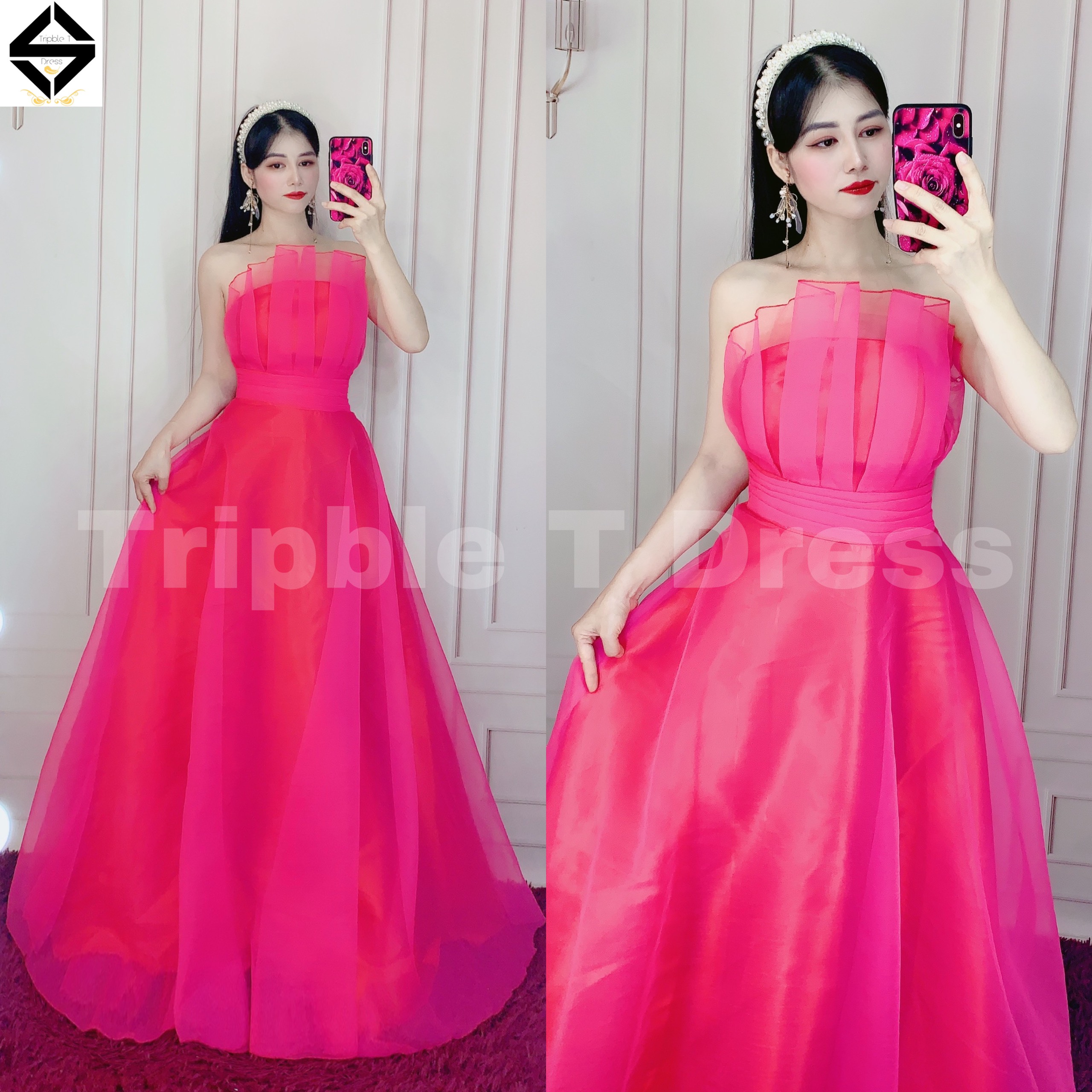 Đầm maxi cúp mặc cưới xếp ly ngực TRIPBLE T DRESS02 - size S/M/L - MS1Y