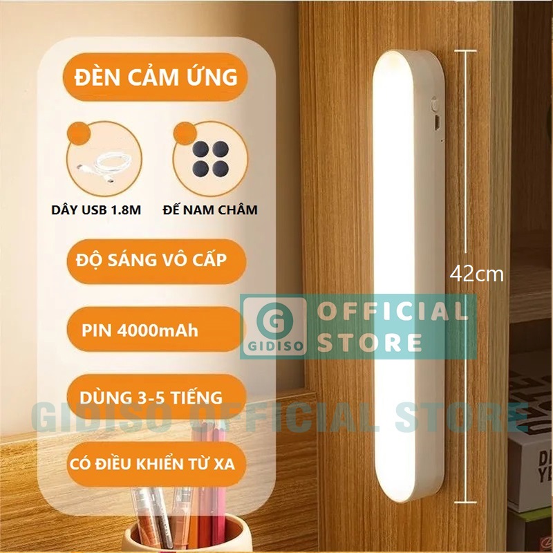 Đèn LED Cảm Ứng Chạm 42cm GIDISO Sạc Pin tích điện Chống Cận dán tường bàn học trang điểm tủ sách phòng ngủ cầu thang, đèn led chống cận, đèn led trang điểm, đèn led đọc sách, đèn gắn tủ sách, đèn bàn, đèn học, đèn ngủ