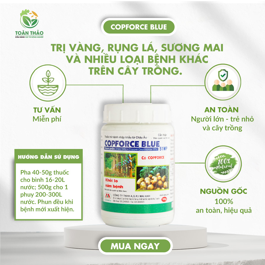 Thuốc trừ bệnh Copforce Blue 51WP đặc trị nấm bệnh cho hoa, cây cảnh An toàn và Hiệu quả từ Toàn Thảo