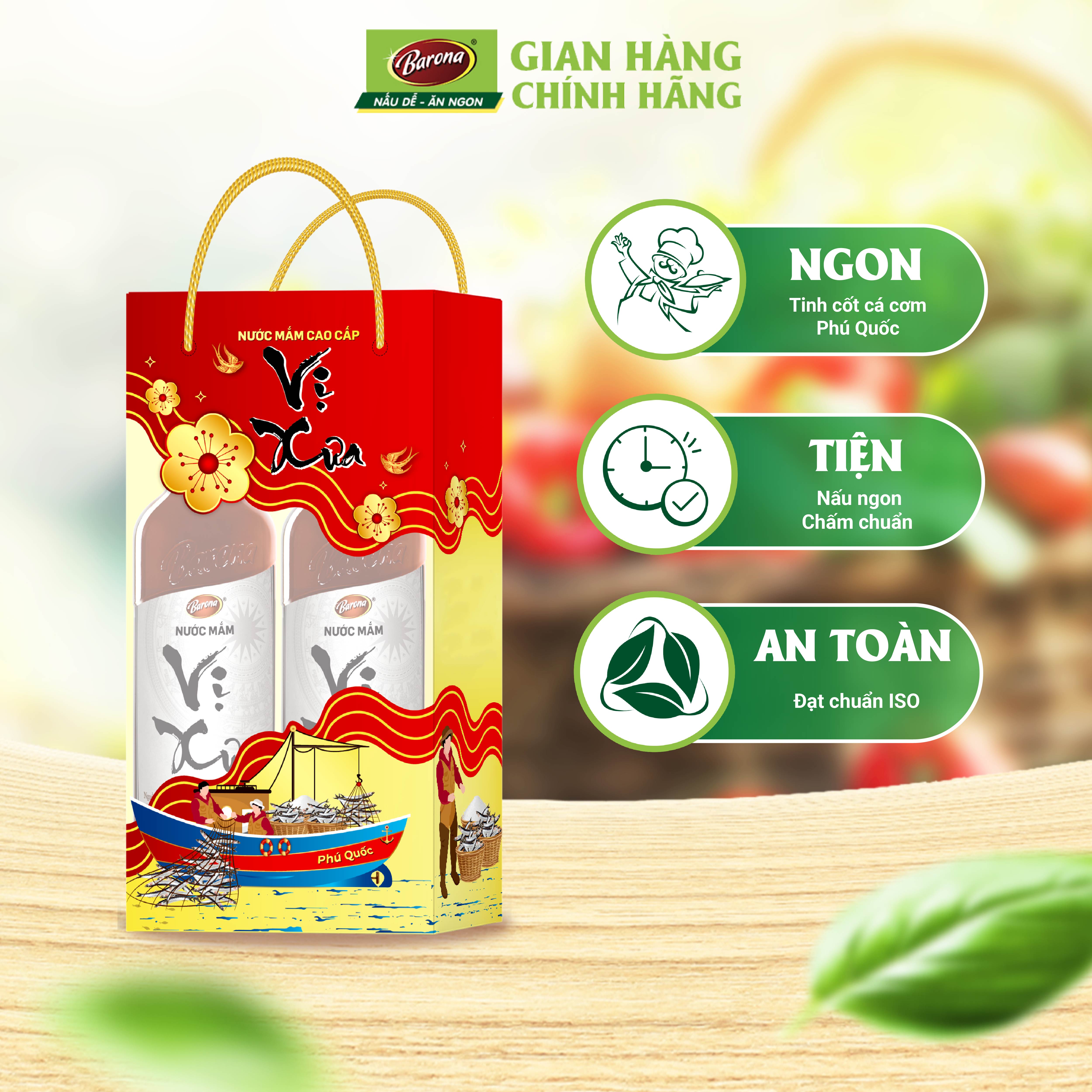 Hộp Xuân 2 chai Nước Mắm Phú Quốc Vị Xưa 20 độ đạm 500ml