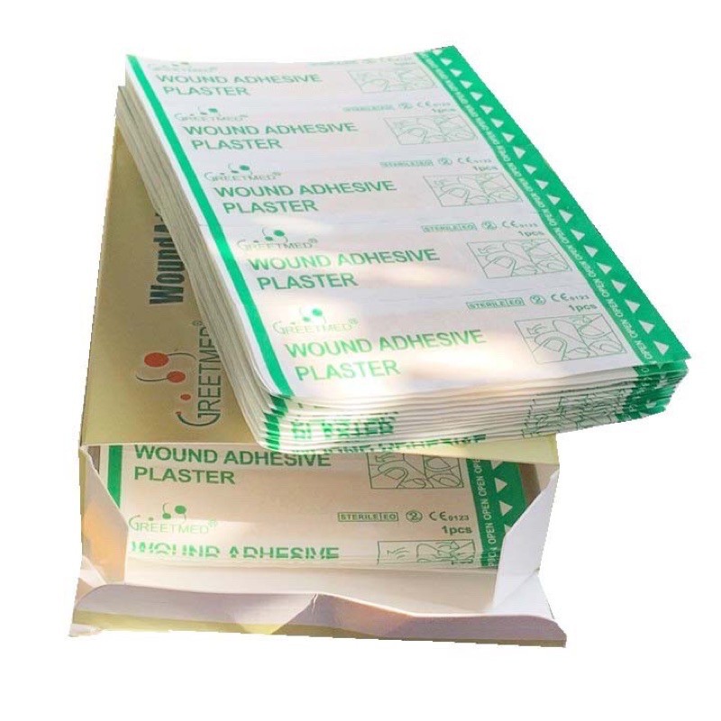 Wound Adhensive Plaster - Băng cá nhân GREETMED hộp 100 miếng che vết thương làm lành vết thương