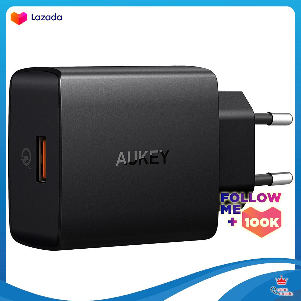 Adapter sạc 1 cổng 18w aukey pa-t17 hỗ trợ sạc nhanh qc 3.0