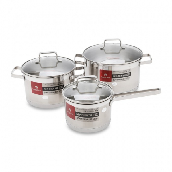 Bộ nồi quánh inox 304 bếp từ nắp kính cao cấp happy cook richard hc06rs