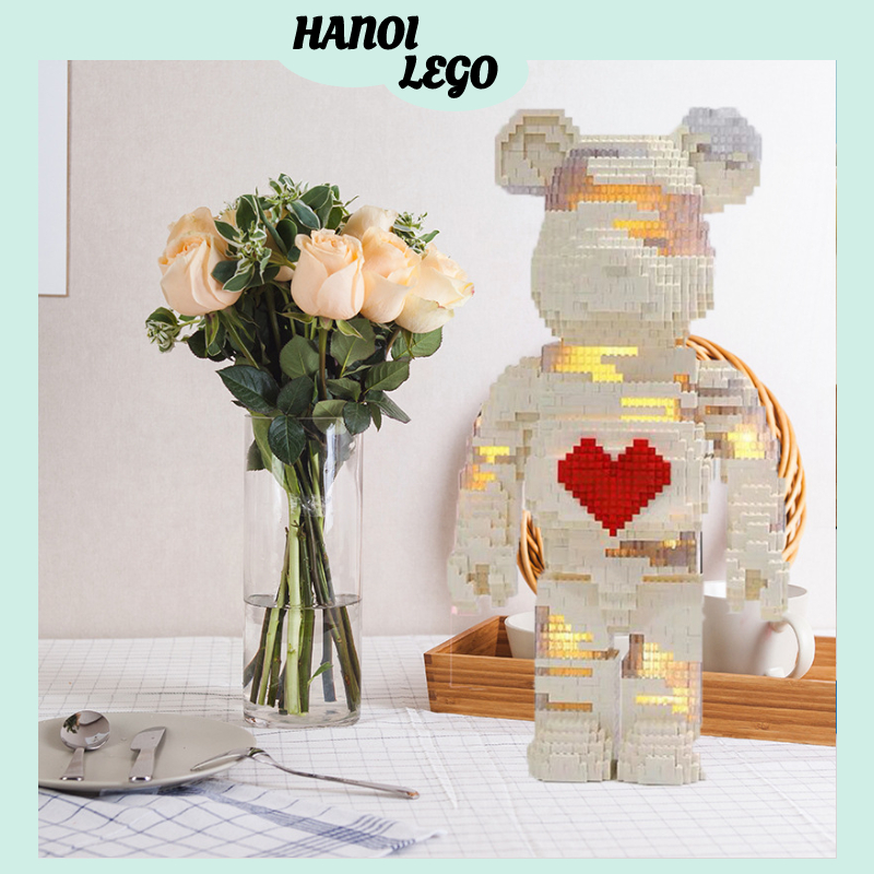 Lắp ráp Lego gấu bearbrick cực cute quà cho crush người yêu có kèm búa và đèn