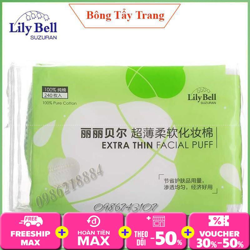 Bông tẩy trang Lily Bell vỏ xanh Extra Thin 240 miếng