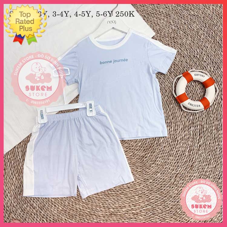 Bộ cộc tay bé trai nous xanh trắng - 5-6y 2020 - - sukem shop