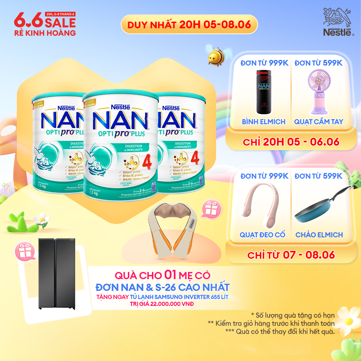 [CHỈ 20H 05-08/06 QT ĐƠN 599k/999k][Tặng Máy massage lưng vai gáy] Bộ 3 Lon Sữa bột Nestlé NAN OPTIP