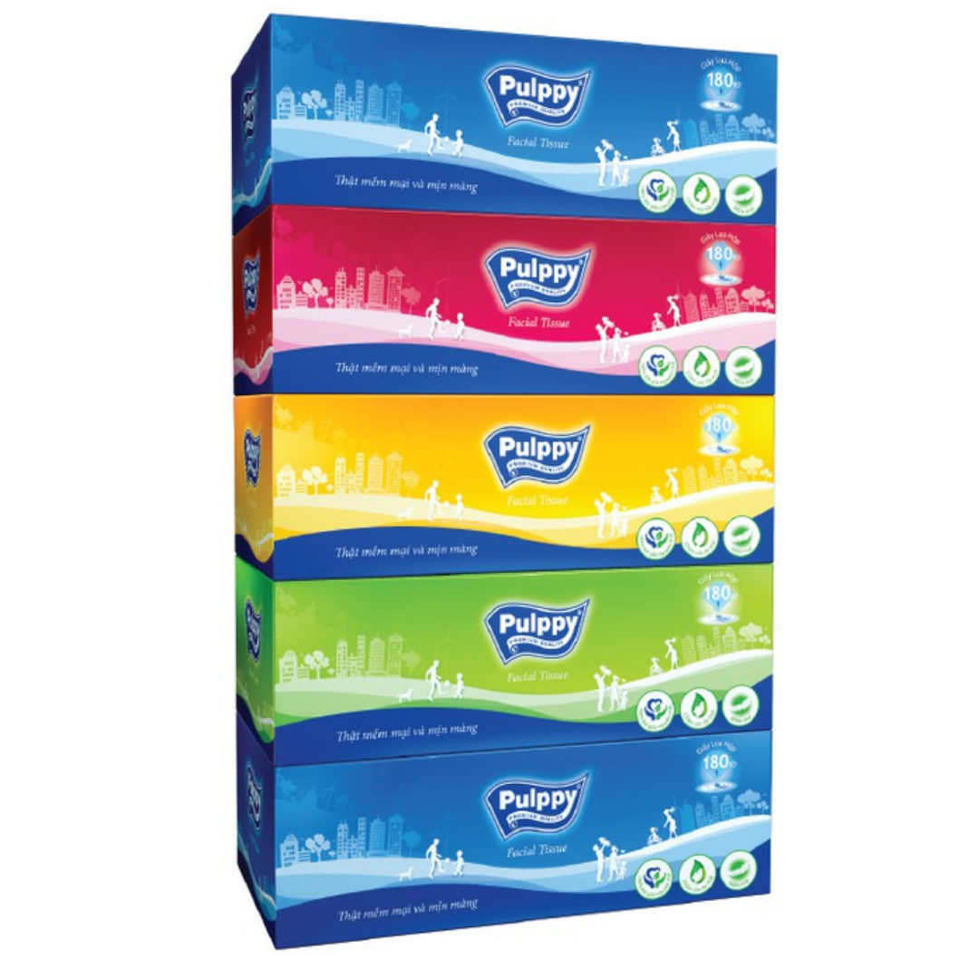 5 Hộp khăn giấy, khăn giấy lụa hộp Pulppy 180 tờ 2 lớp hàng khuyến mãi