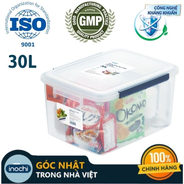 Thùng đựng thực phẩm, thức ăn bằng nhựa cao cấp hokkaido 30 lít - inochi - đạt tiêu chuẩn khắt khe y tế nhật bản - màu trắng