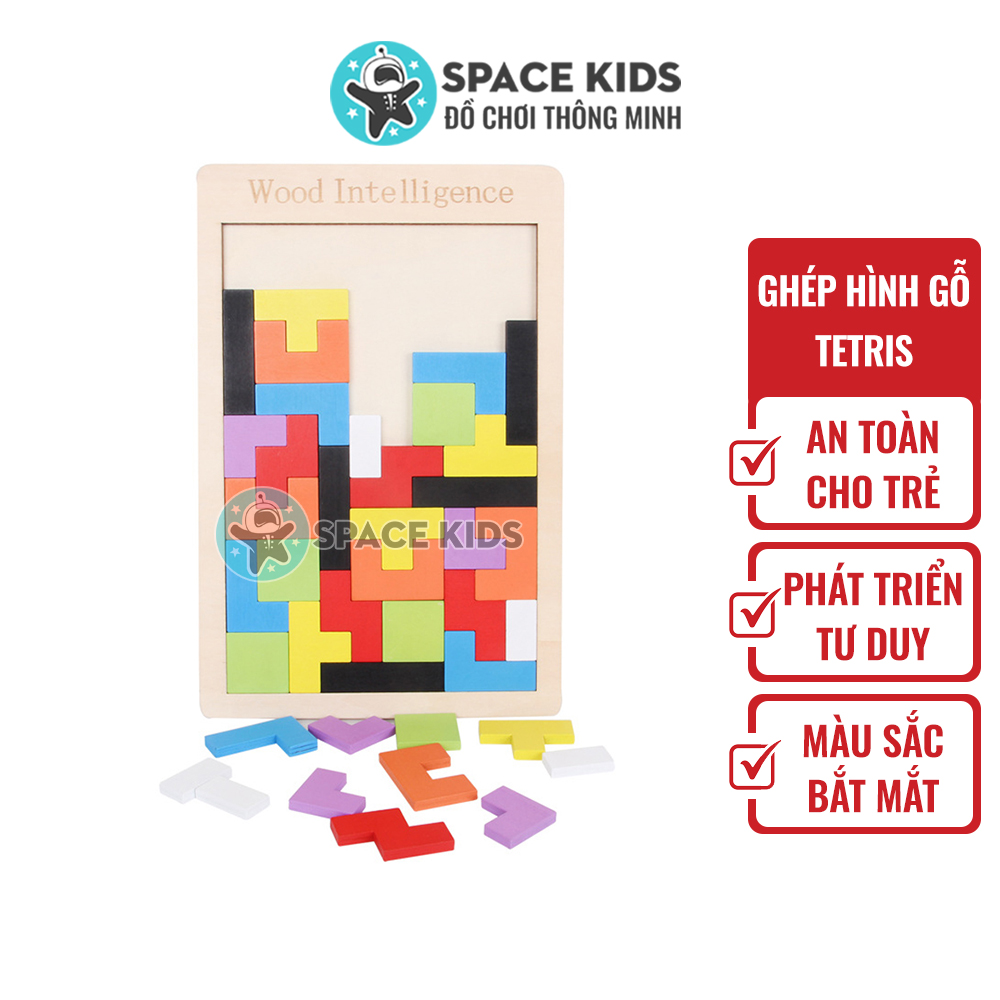Đồ chơi gỗ thông minh Bảng ghép hình gỗ trí tuệ Tetris Montessori chất liệu gỗ tự nhiên, nhiều màu sắc