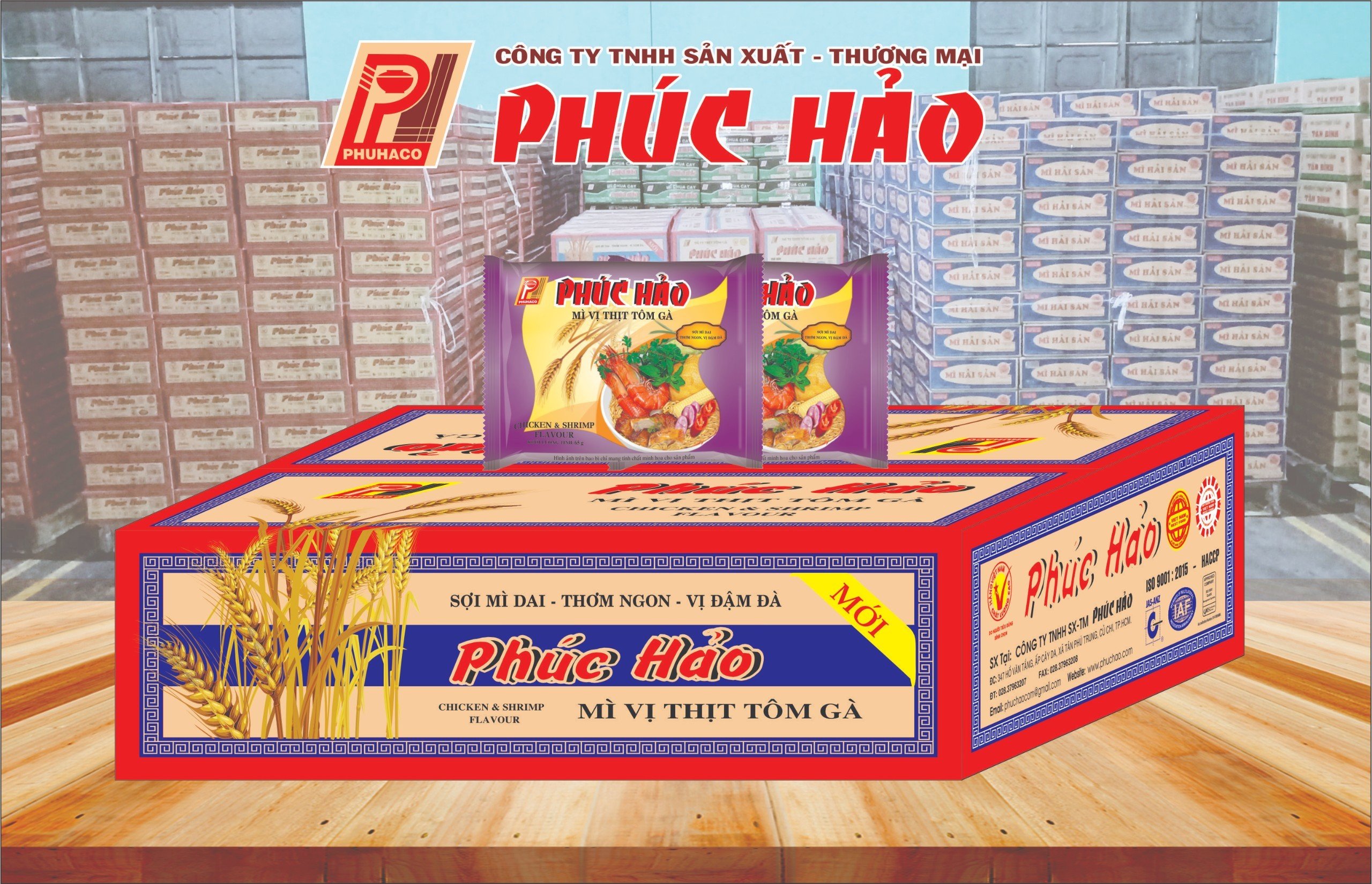 (Mua 1 thùng mì tặng 1 tô mì) Mì Thịt Tôm Gà Phúc Hảo - 30 gói - 62 gr  (Hàng dễ vỡ xin vui lòng nhẹ tay)