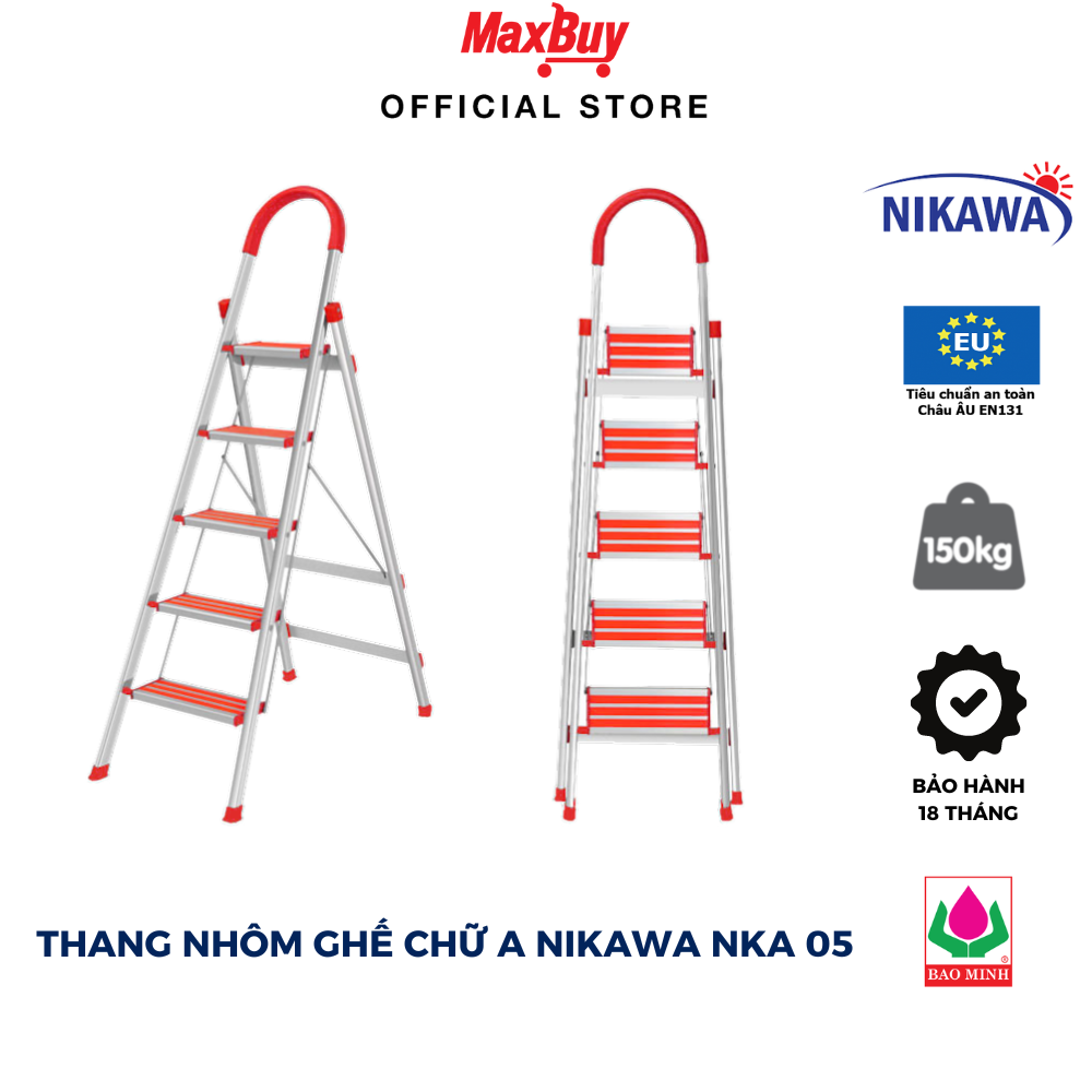 Thang nhôm ghế 5 bậc nikawa thang thắp hương chiều cao tối đa 1m23 nka 05