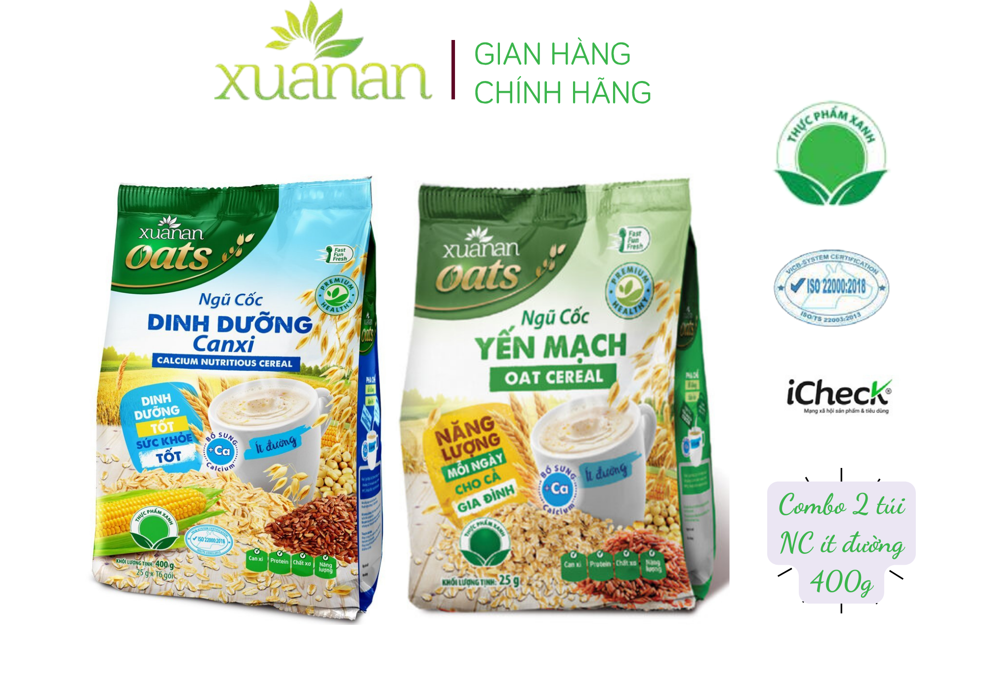Combo ngũ cốc dinh dưỡng canxi 400g + ngũ cốc yến mạch 400g