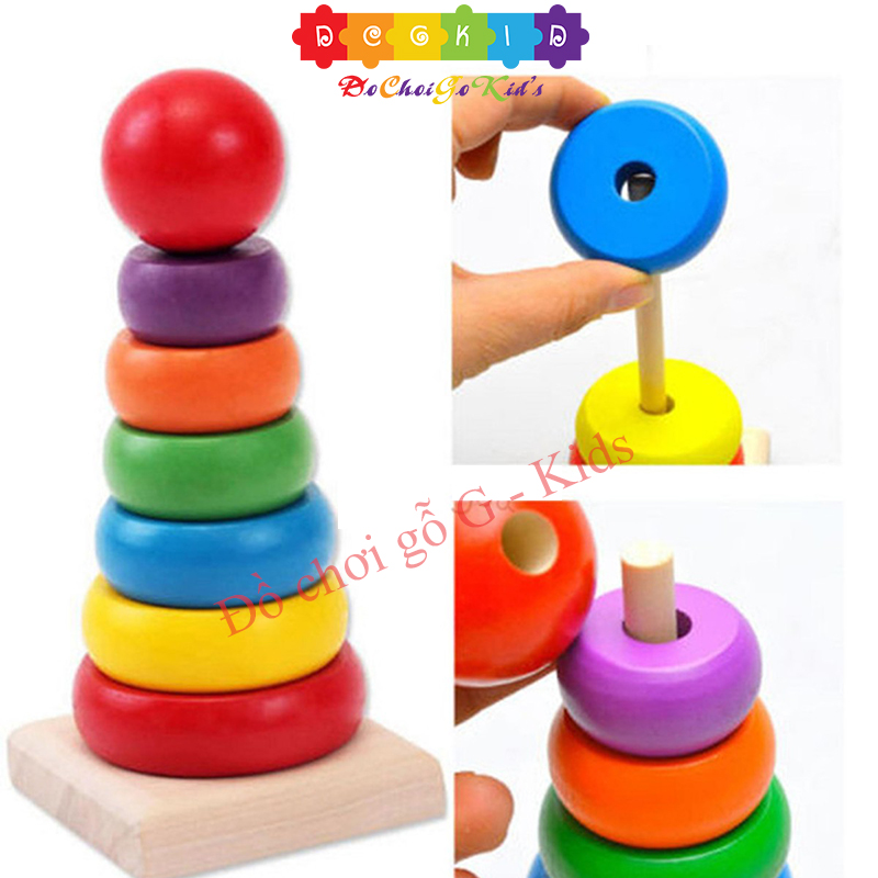 Bộ tháp xếp chồng gỗ 7 sắc cầu vồng