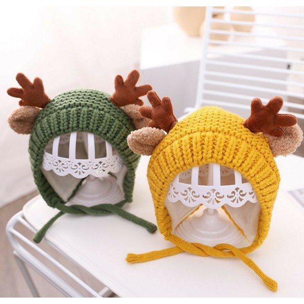 Mũ len Tuần lộc có dây buộc, mũ len Noel giáng sinh cho bé từ 6 tháng đến 3 tuổi