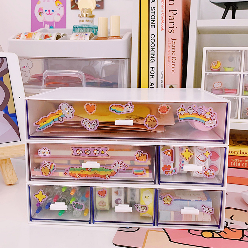 Tủ, kệ mini để bàn đựng đồ đa năng trong suốt có thể xếp chồng lên nhau 3 kiểu dáng cực dễ thương