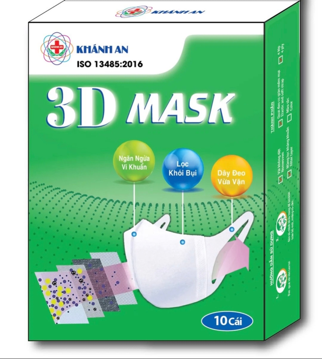 Khẩu trang y tế 3D Mask Khánh An - 10 cái hộp - trắng