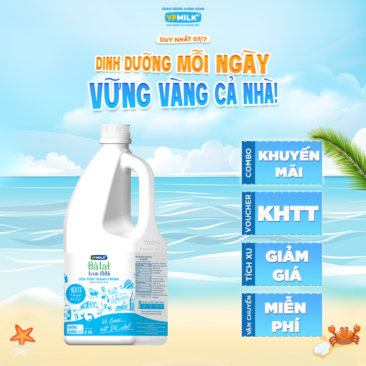 VẬN CHUYỂN HỎA TỐC HCM Sữa Tươi Thanh Trùng Đà Lạt True Milk Không Đường 2 Lít
