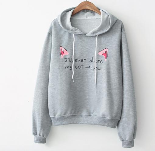 [Đồng giá 199k] Áo khoác hoodie nữ tay dài hình tai mèo LTTA335 (Xám) BEAUTYSALES