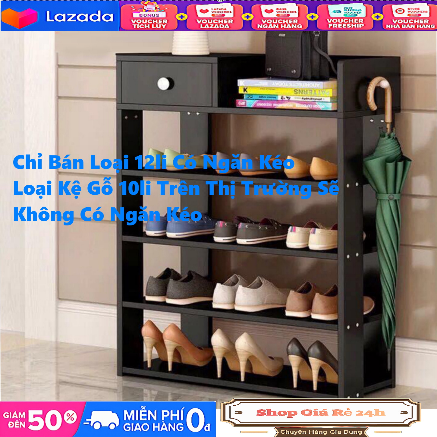 Kệ Để Giày Dép, Kệ Giày Bằng Gỗ 12li 5 Tầng MDF Có Ngăn Kéo, Móc Treo Đồ Lắp Ghép Siêu Tiện Dụng - Có Video Hướng Dẫn Lắp Ráp