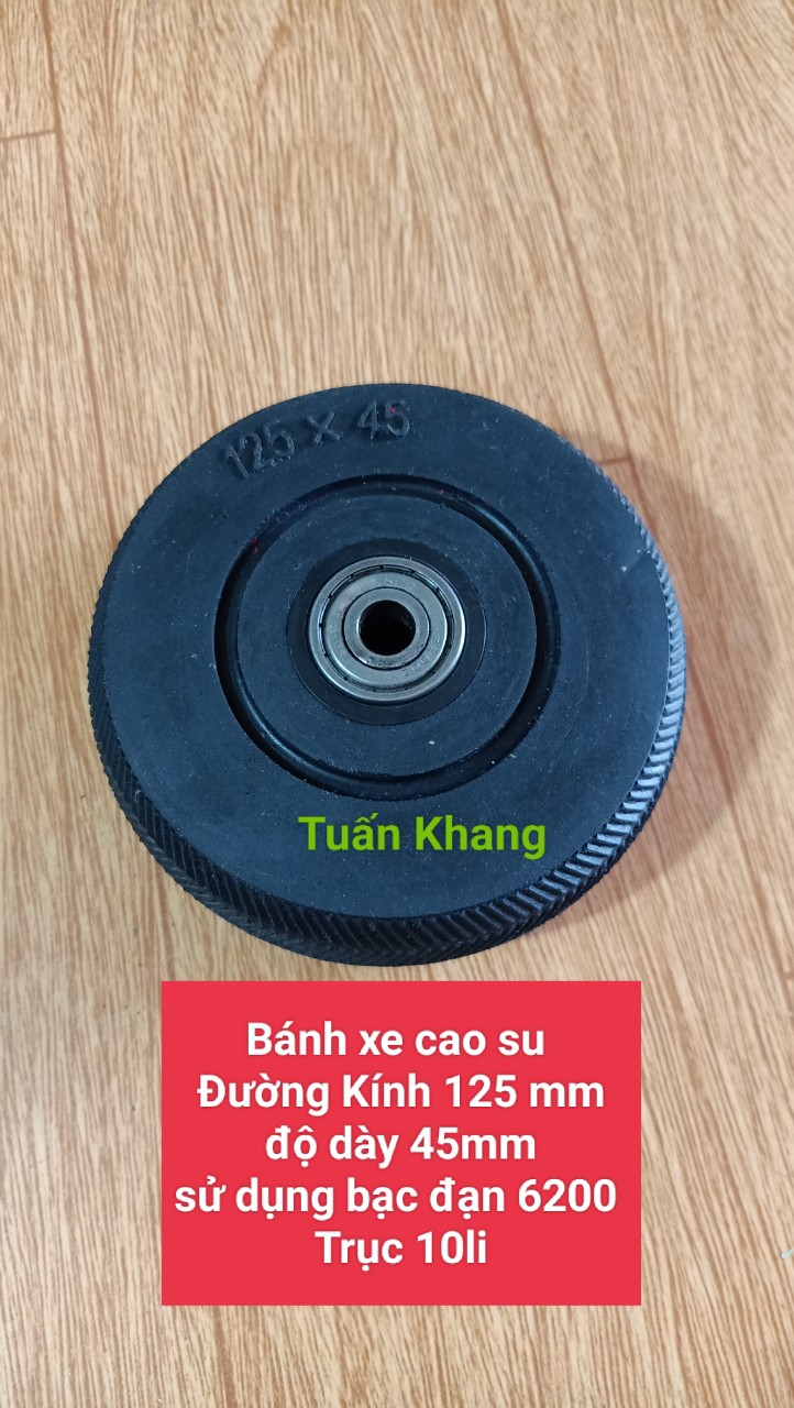 Bánh xe 125mm cao su đúc ,đẩy êm ,có vòng bi