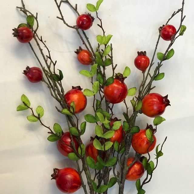 Cành Lựu 6 quả màu cam- cành lựu giả trang trí- cành lựu decor  cao 90cm 9 quả kèm hoa-metep