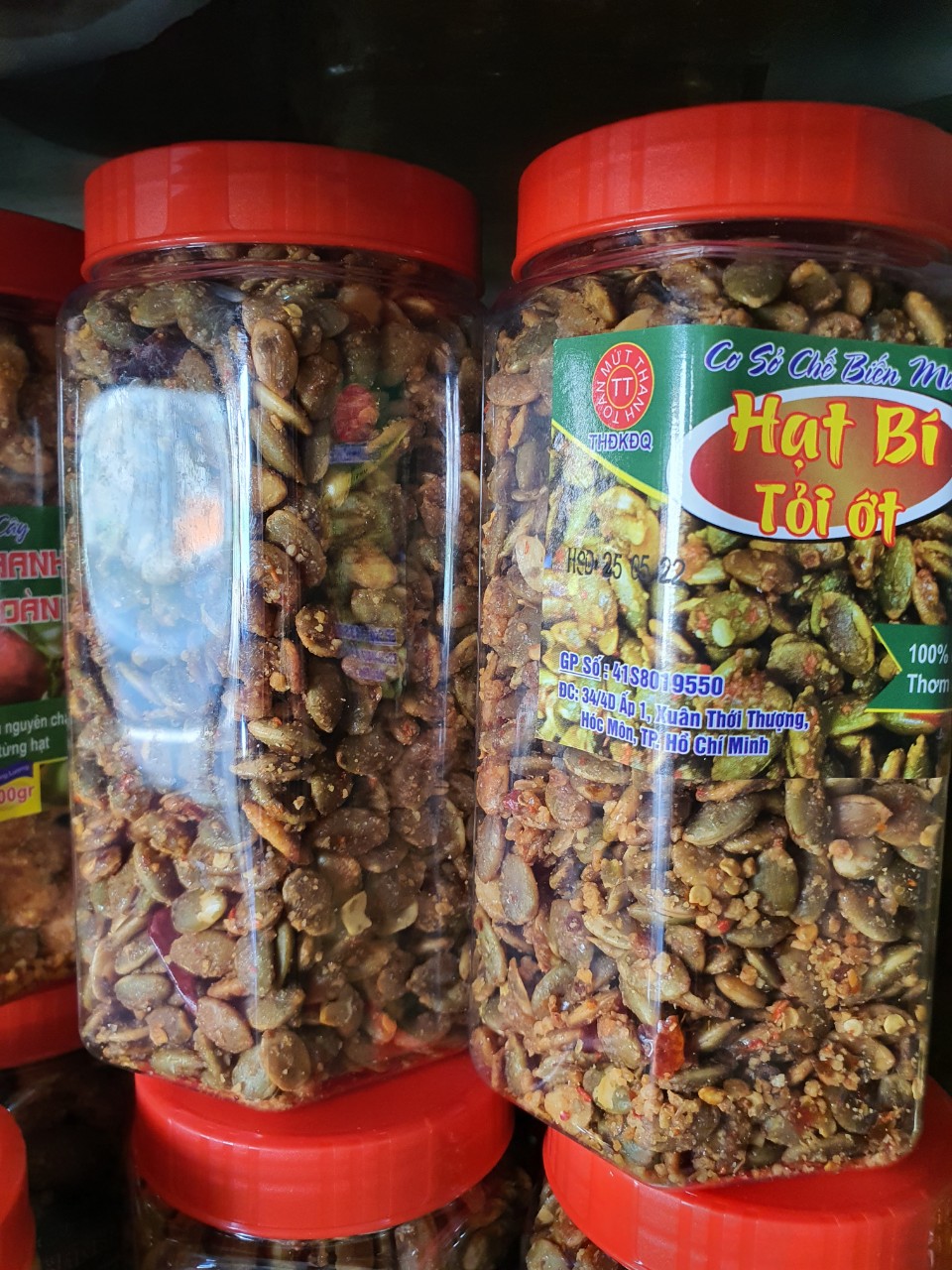 HẠT BÍ TÁCH VỎ SẤY TỎI ỚT LÁ CHANH hủ 500g