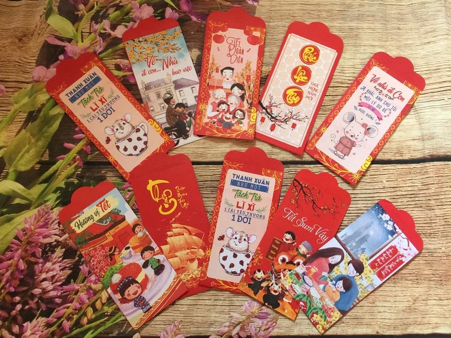 Set 10 phong bao lì xì tết năm canh tý 2020- giao đủ 10 mẫu sum vầy yêu thương-