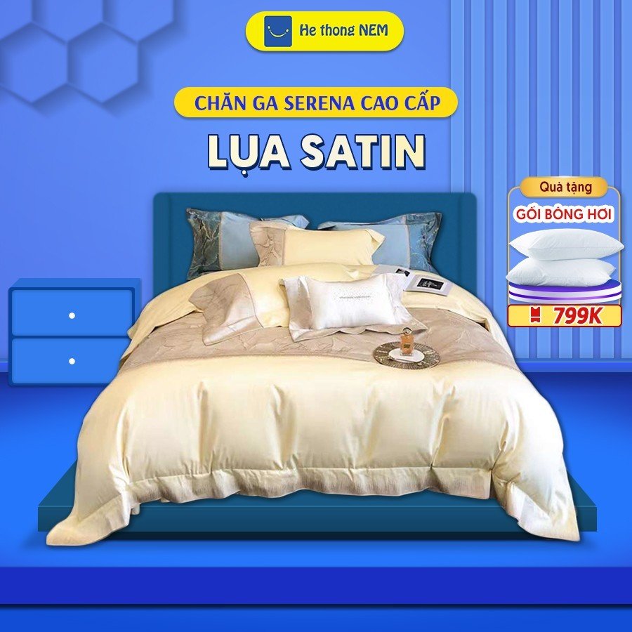Bộ chăn ga gối đệm 5 món cao cấp Lụa Satin siêu mát lạnh, không nhăn SERENA chính hãng