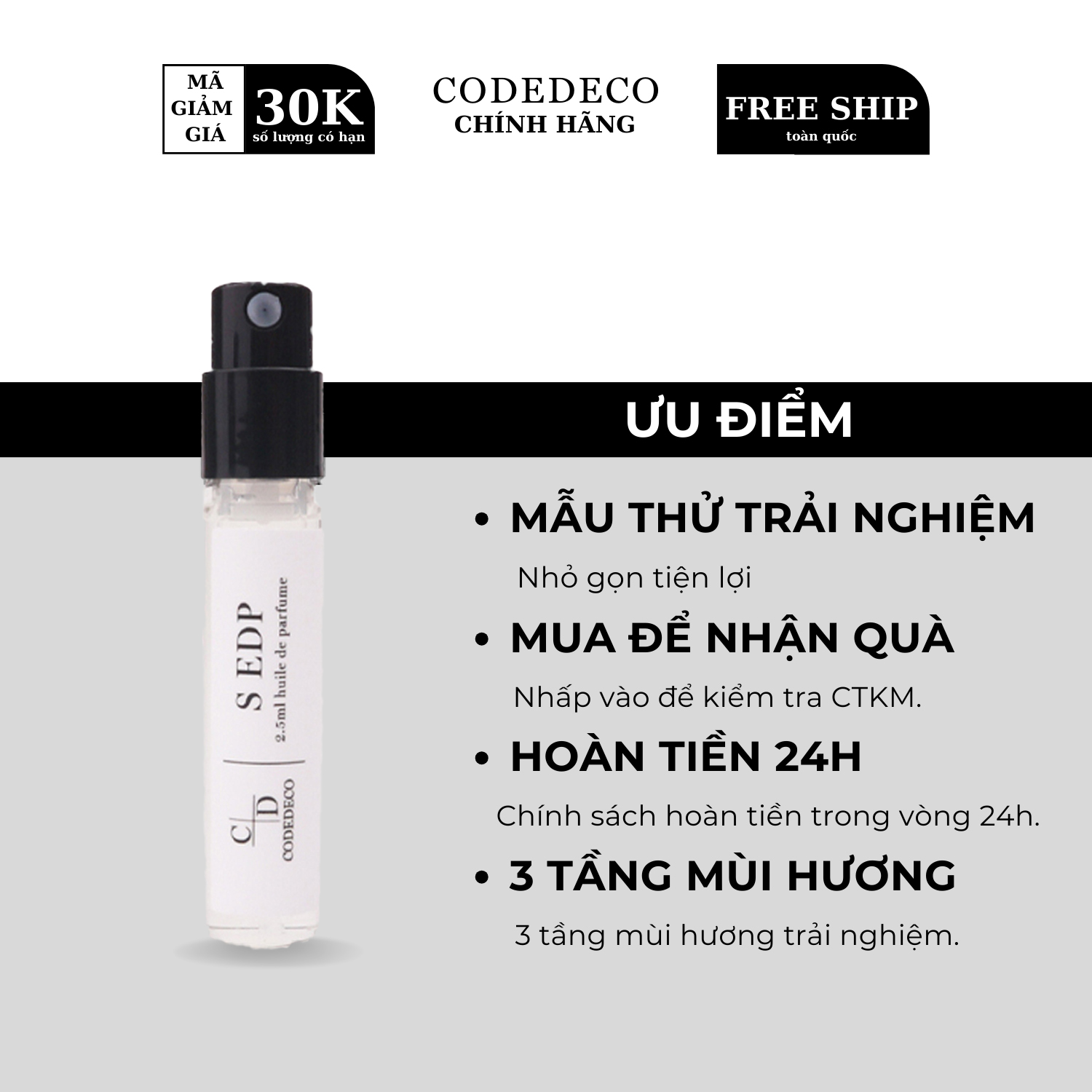 Tinh dầu nước hoa codedeco s edp vial 2.5ml bí ẩn, quyến rũ, thu hút