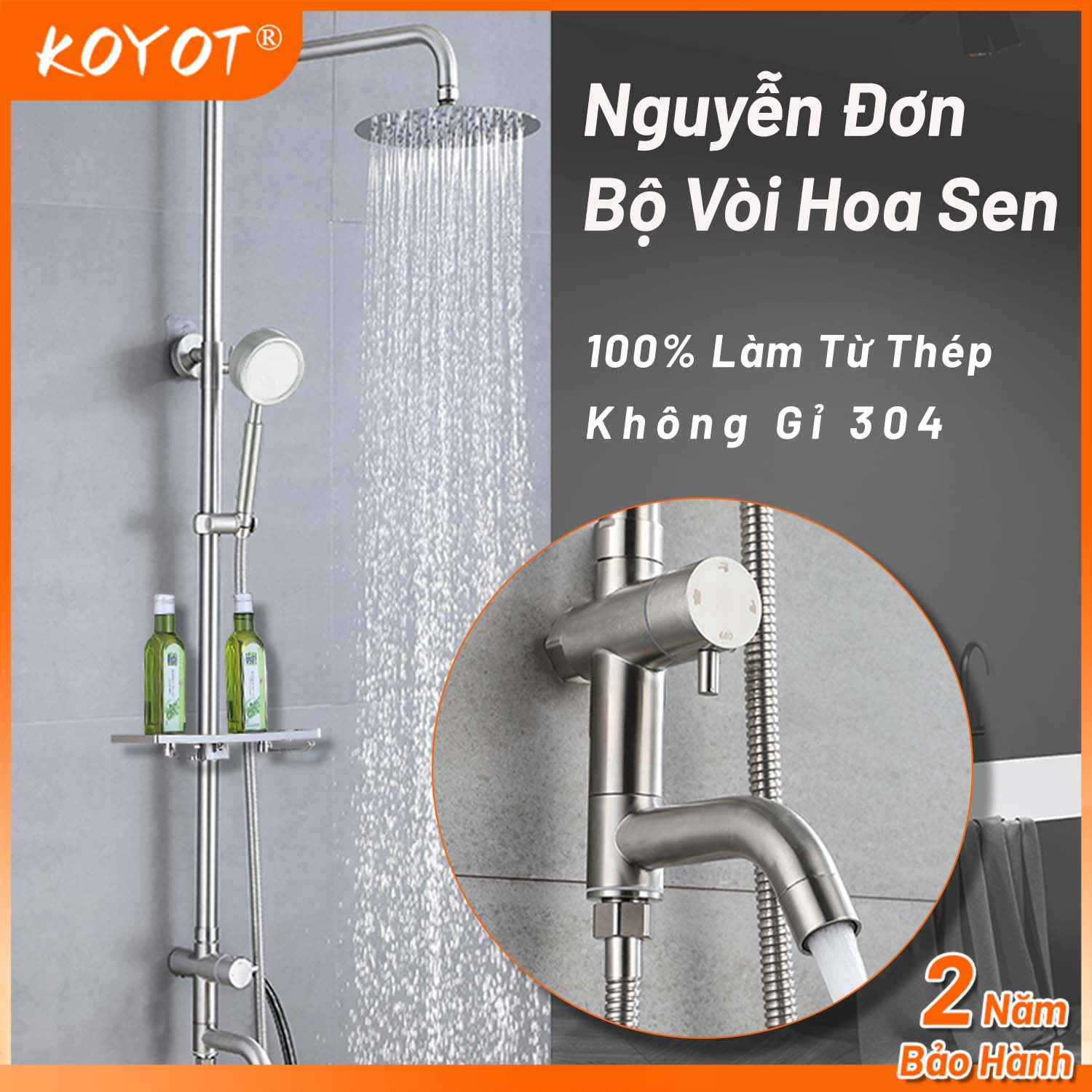 KOYOT Bộ Vòi Hoa Sen Thép Không Gỉ 304 Dạng Hình Tròn Cổng Nước Vào ở Bên Hông Sen Tắm Tăng Áp Cao Tiết Kiệm Nước Với Đầu Vòi Sen Cầm Tay Đầu Vòi Sen Phía Trên