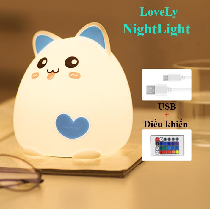 [HCM]Đèn Ngủ Đèn Trang Trí Đổi Màu Hình Mèo Dễ Thương (Có Bộ Điều Khiển)