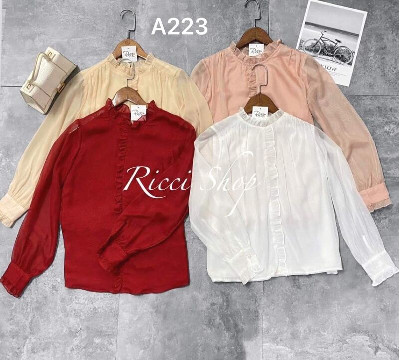 Áo sơ mi Tơ , dài tay, viền bèo A223 Ricci shop