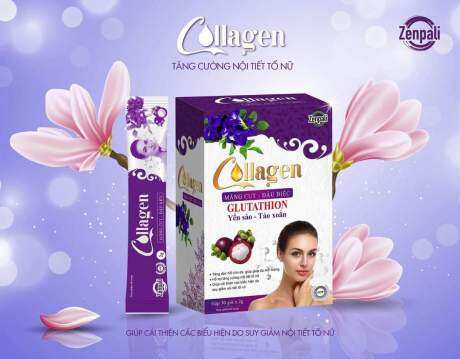 Collagen măng cụt đậu biếc zenpali - cốm uống đẹp da 30 gói