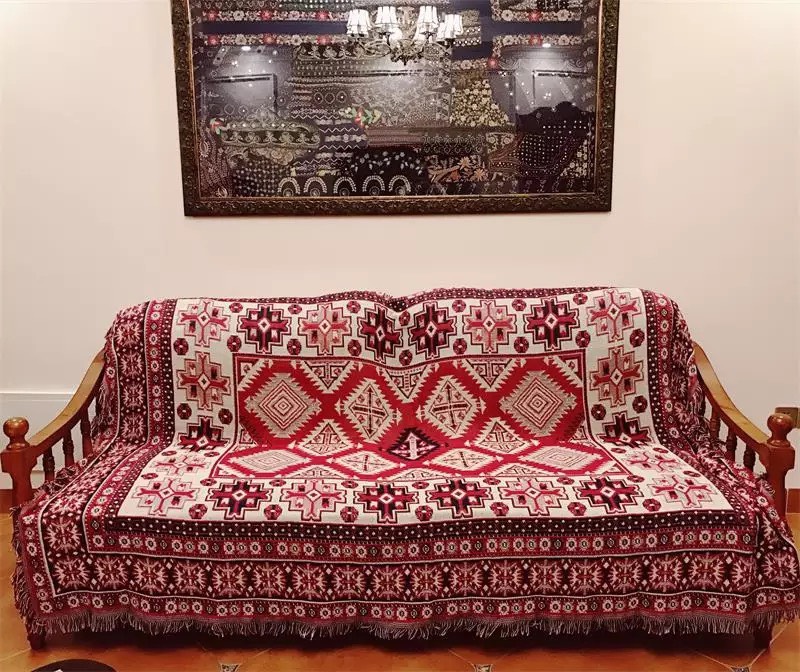 Thảm vintage thảm thổ cẩm màu đỏ 180x90cm cao cấp