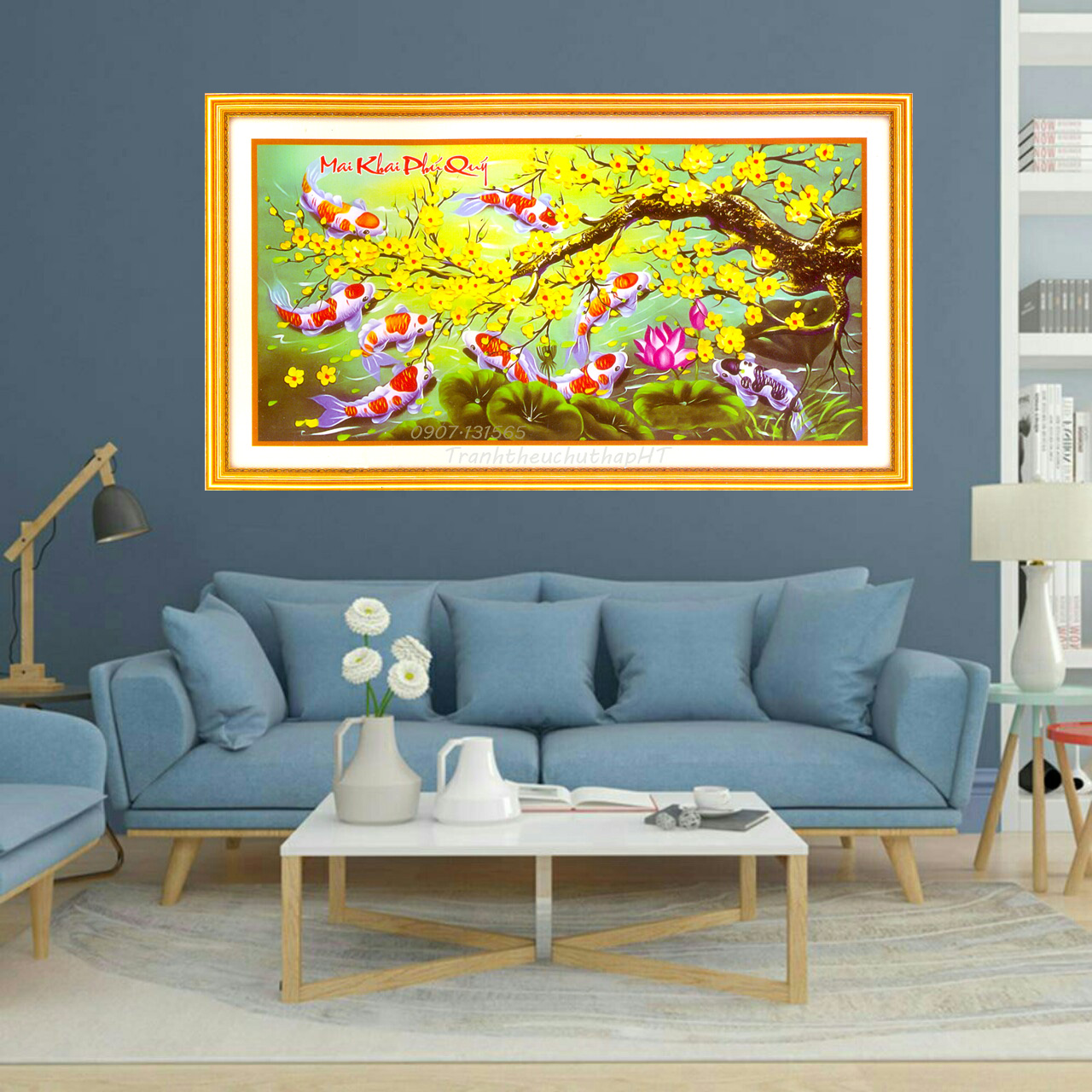 Tranh đính đá - Tranh thêu chữ thập Mai khai phú quý LV3237 - tự thêu