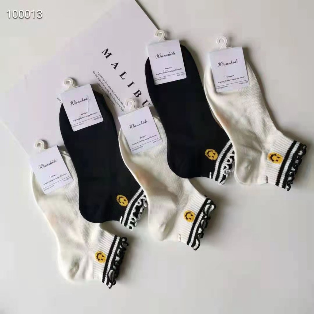 Tất Vớ Cổ Ngắn Nhún Bèo Họa Tiết Mặt Cười Trẻ Trung Năng Động Vải Cotton - Subo Shop