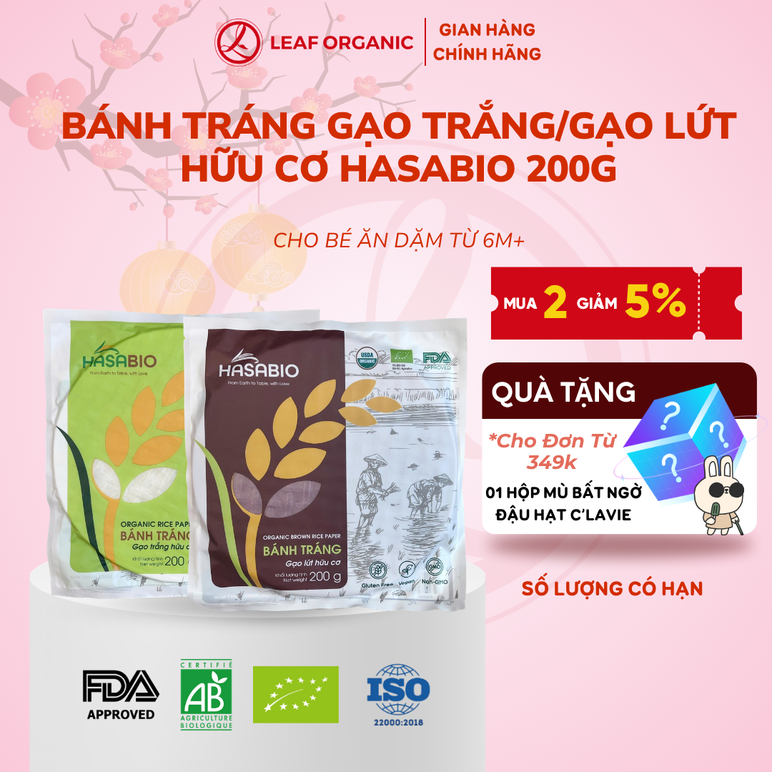 Bánh Tráng Hữu Cơ HaSa Bio 200G (Gói) - Bánh Tráng Gạo Trắng/ Lứt - Leaf Organic HCM