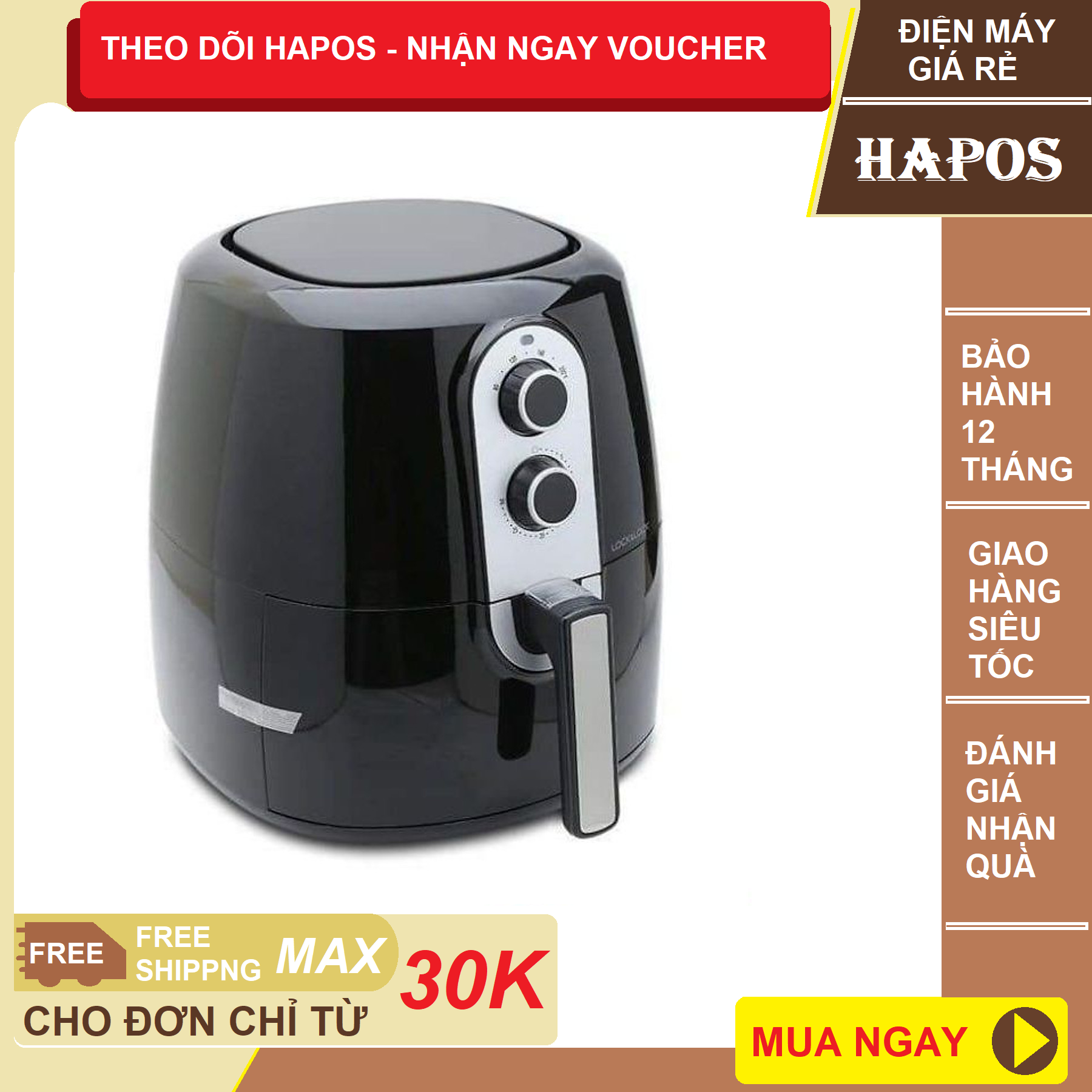 Nồi Chiên Không Dầu Lock&Lock 52L Cơ EJF151BLK