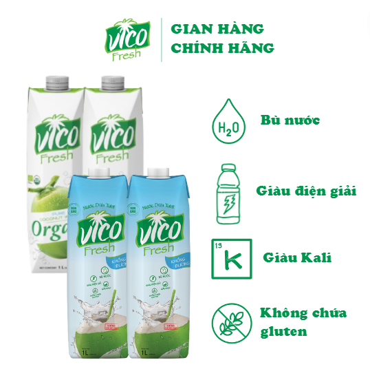 Combo 4 hộp nước dừa vico fresh 1l - không đường ngọt tự nhiên