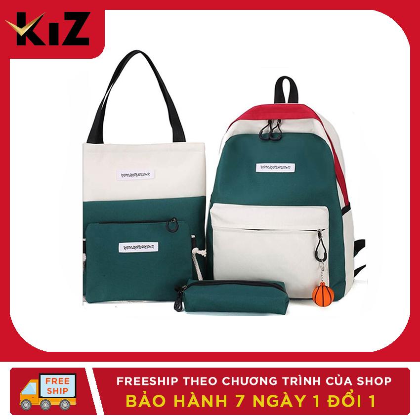 Combo balo nữ Xanh trắng đẹp , combo balo nữ siêu rẻ , combo balo nữ 4 trong 1 Kiz Mart , Hàng Quảng Châu cao cấp Tặng móc khóa
