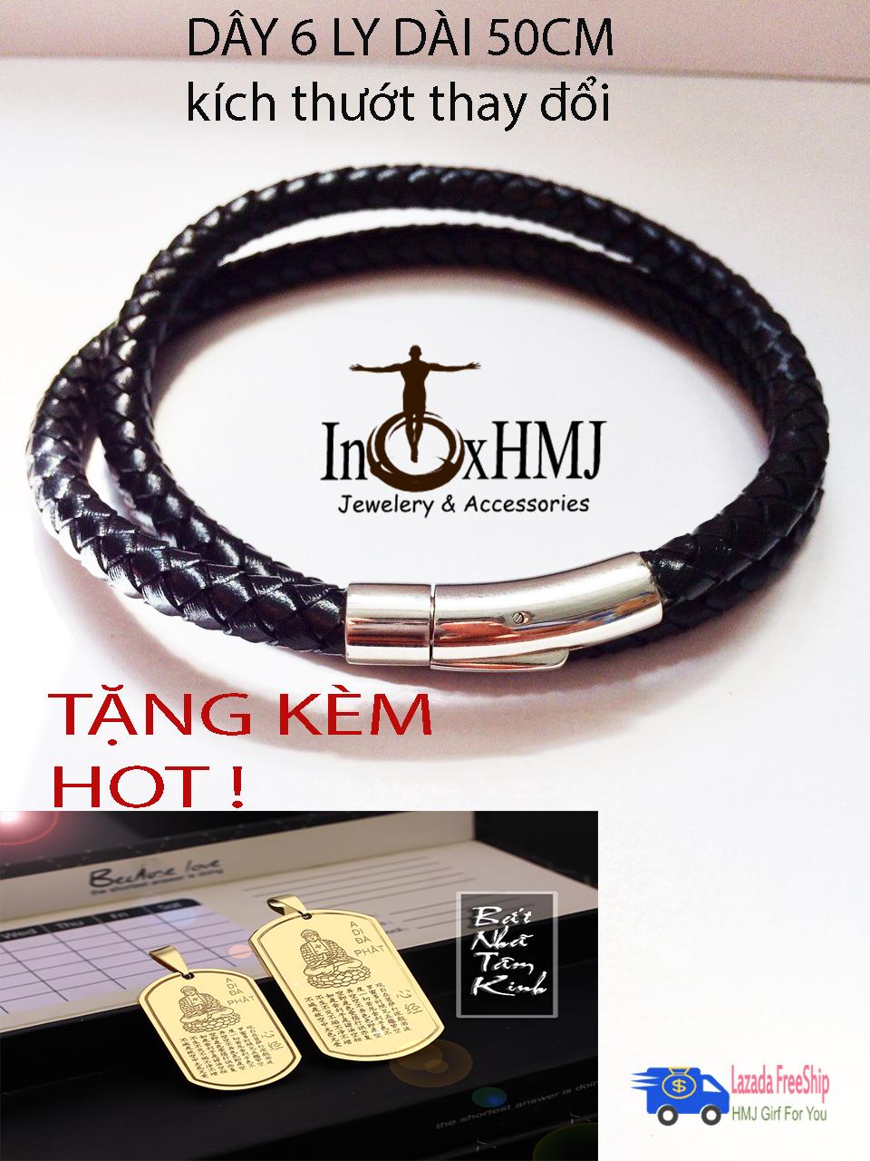 [HCM]DÂY CHUYỀN ĐEN 6LY DA XỊN KHÓA INOX HM199 -Tặng mặt phật  .